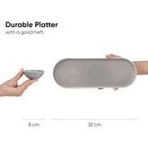 Large Oblong Ceramic Serving Platter, Grey Oblong Modern Series | Big Serving Plate Set - Platters Serving Set | Snacks Serving Plates - 1 Serving Platter + 1 Dip Bowl